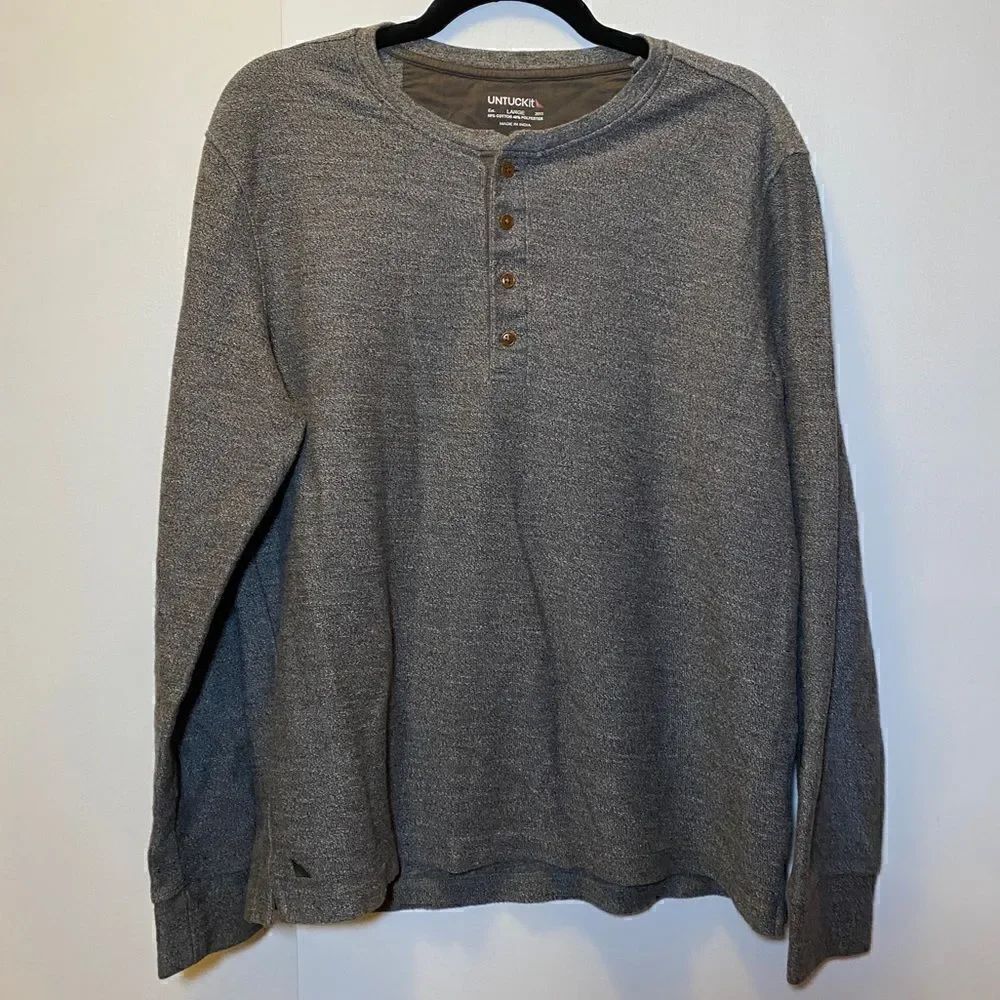 UNTUCKIT Long Sleeve Urey Henley Shirt Gray Men’s Size Large